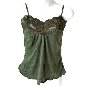 Y2K Lace Trim Cami Top Womens M Olive Green 90s Fairy Whimsigoth Retro Camisole